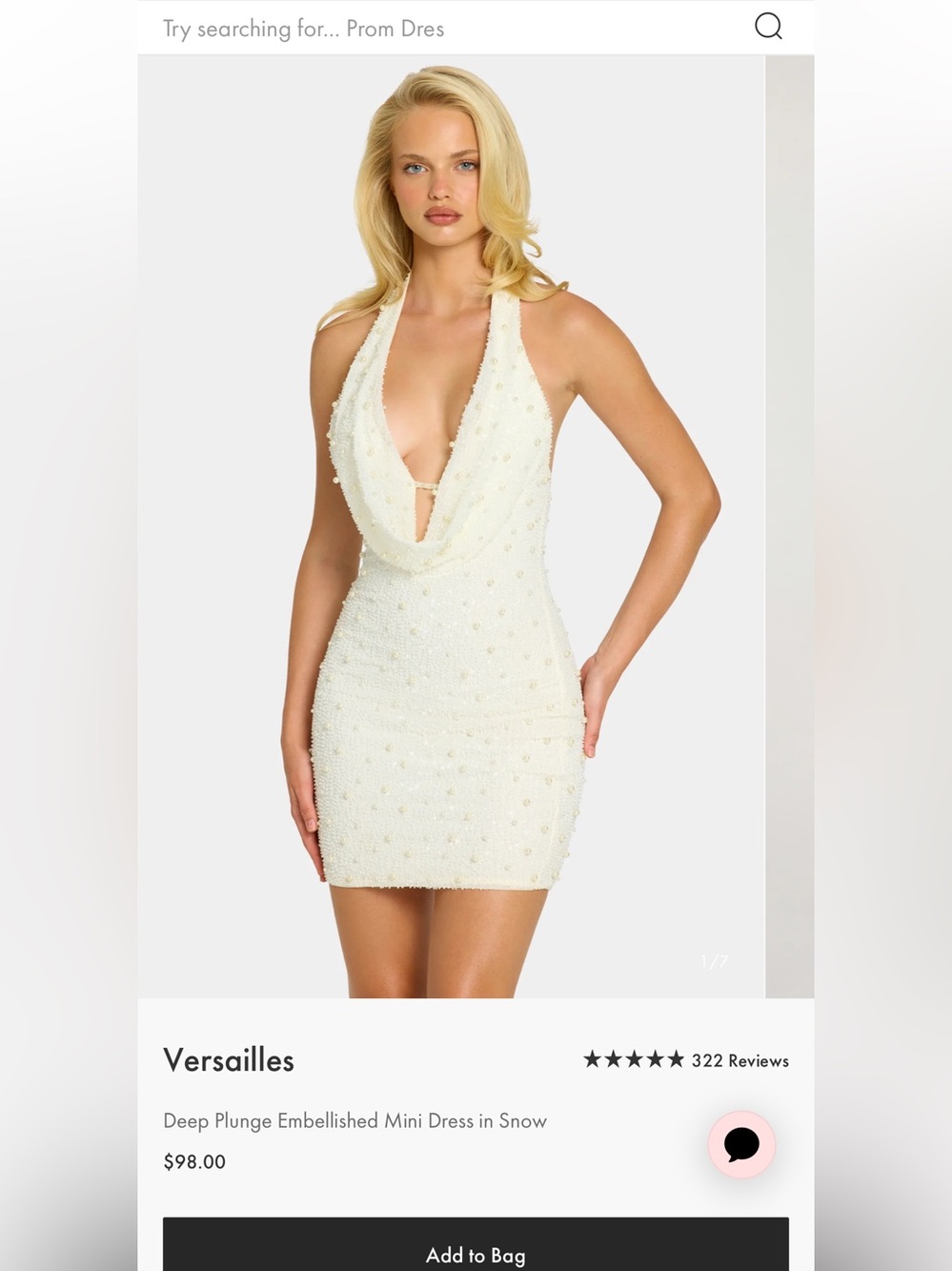 Oh Polly Snow Deep Plunge Embellished Mini Dress
